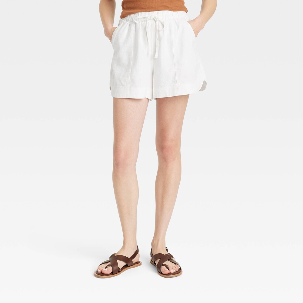 High-Rise Linen Pull-On Shorts - White S